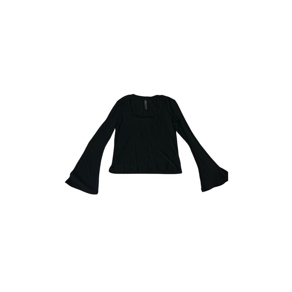 Anthropologie Women's Bell Sleeve Knit Top Black Size L Casual Blouse